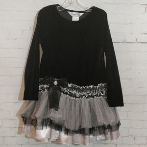 PIPPA & JULIE Black Velour Ruffled Tiered Dress